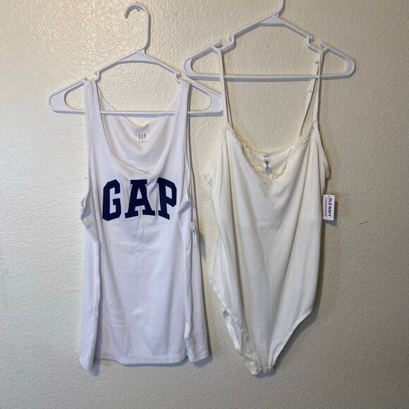 Bundle Lot Of Two White Tops - Gap Ribbed Tank & Old Navy Ribbed Bodysuit Sz XXL - Picture 2 of 7